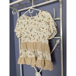 Women's Y2K Cream Floral Cottagecore Prairie Tiered Coquette Blouse / Size sm